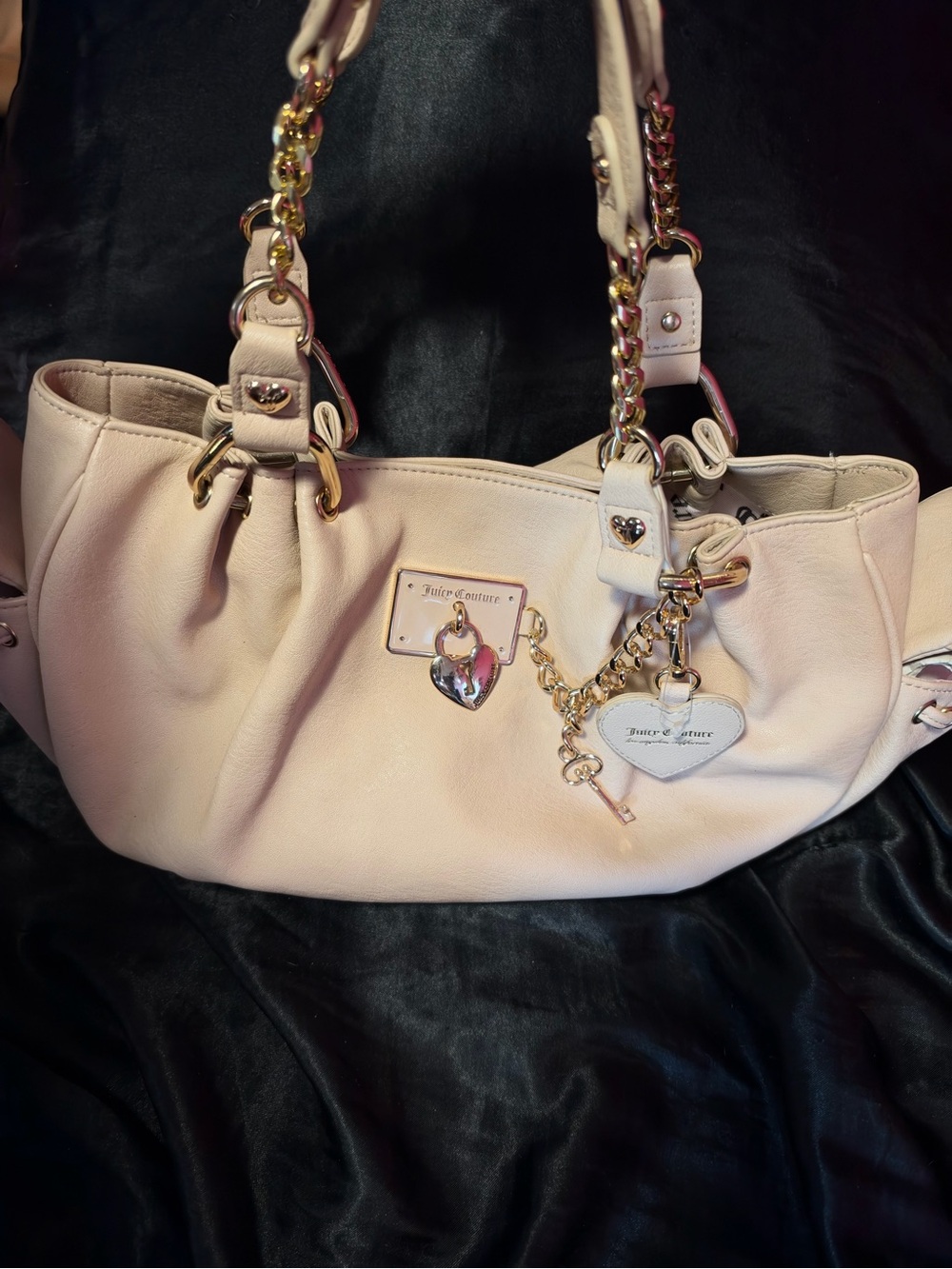 Juicy Couture Pale Pink Leather Shoulder Bag with Gold Chain Accents